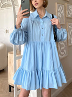 Tiered Long Sleeve Shirt Dress