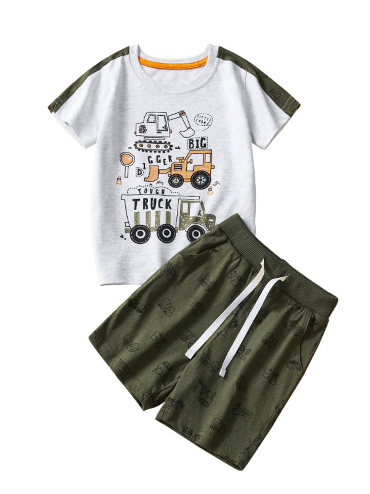 Children's Construction Vehicle Graphic Short Sleeve Tee and Shorts Set