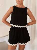 Contrast Trim Round Neck Tank and Shots Set