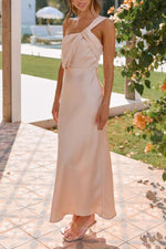 Ruched Single Shoulder Sleeveless Maxi Dress - Ladyez