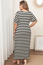 Plus Size V-Neck Side Slit Maxi Dress - Ladyez