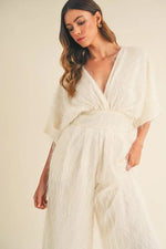 MABLE Fluffy Deep V Neck Wide Leg Jumpsuit - Ladyez