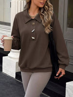 Polo Collar Dropped Shoulder Sweatshirt