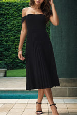 Perfee Pleated Off-Shoulder Midi Dress - Ladyez