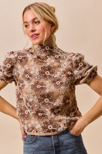 SO ME Texture Floral Mesh Top With Back Button Closure