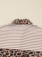 Striped Leopard Print Button Up Shirt Dress