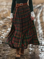 Plaid Maxi Dress with Lace Trim