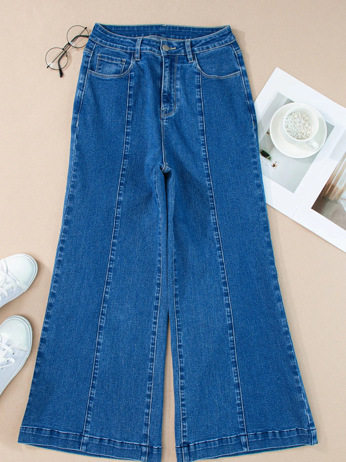 Seam Detail Flared Bottom Ankle Length Jeans - Ladyez