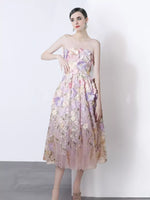 Strapless Floral Applique Midi Dress