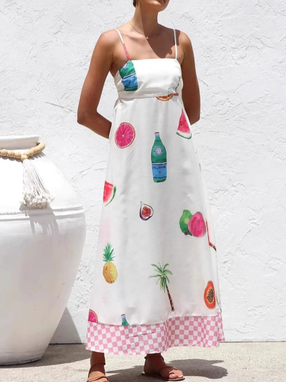 Printed Square Neck Maxi Cami Dress - Ladyez