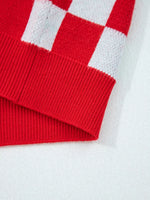 Christmas Tree Pattern Checkered Button V Neck Cardigan