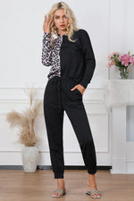 Leopard Round Neck Top and Drawstring Pants Lounge Set - Ladyez