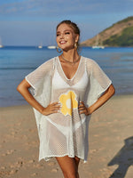 Angel Wings Openwork Flower V-Neck Short Sleeve Cover Up - Ladyez