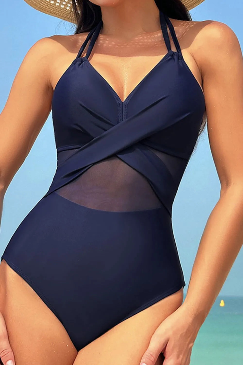 Crisscross Halter Neck One-Piece Swimwear - Ladyez