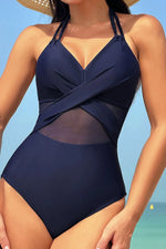 Crisscross Halter Neck One-Piece Swimwear - Ladyez