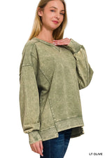 Zenana French Terry Acid Wash Pullover