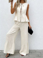 Sleeveless Tie-Front Top and Wide Leg Pants Set
