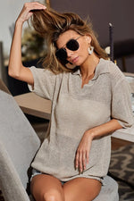 BiBi Short Sleeve Collared Knit Top