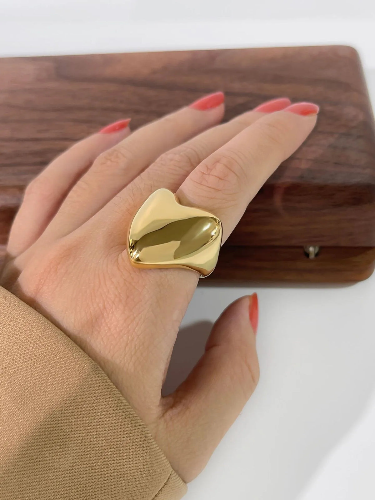 18K Gold-Plated Stainless Steel Heart Ring - Ladyez