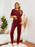 Boat Neck Top and Pants Lounge Set - Ladyez