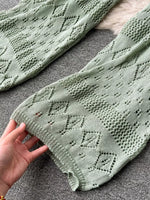 Crochet Knit Halter Neck Top and Wide Leg Pants Set