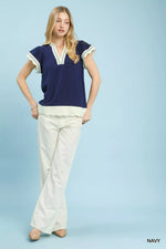Umgee Contrast Scallop Trim Top