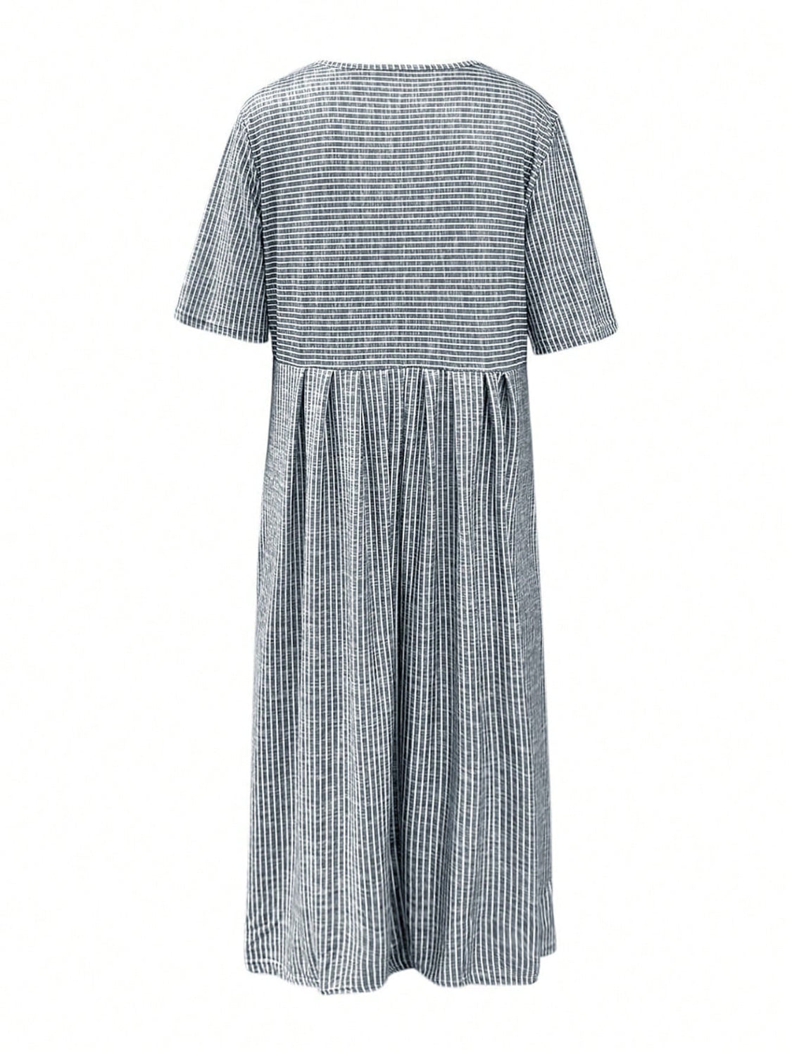 Striped Round Neck Short Sleeve Midi Dress - Ladyez