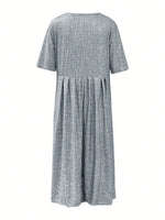 Striped Round Neck Short Sleeve Midi Dress - Ladyez