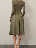 Square Neck Long Sleeve Midi Dress