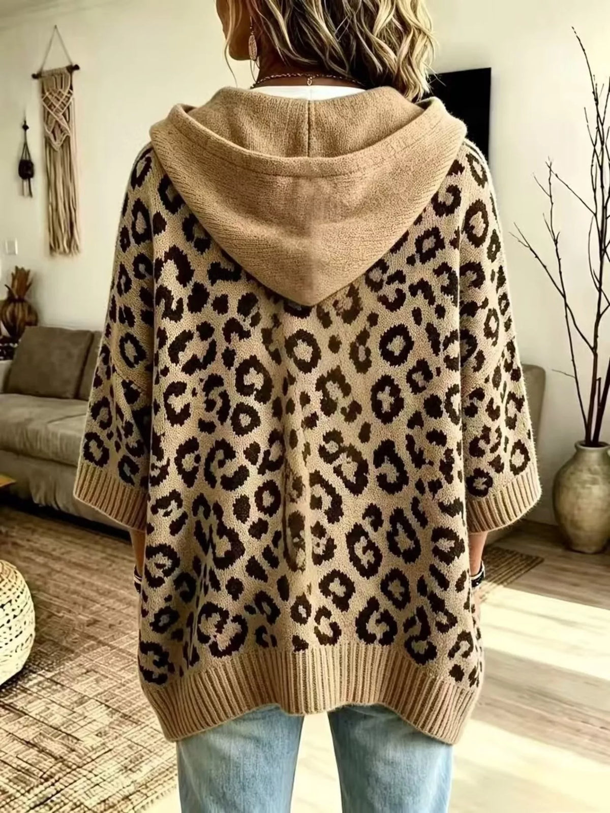 Drawstring Leopard Hooded Sweater