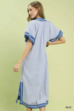 Umgee Pinstripe Contrast Trim Midi Dress