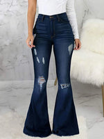 Full Size Distressed Raw Hem Flare Jeans Plus Size - Ladyez