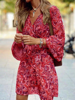 Paisley Print Balloon Sleeve Mini Dress