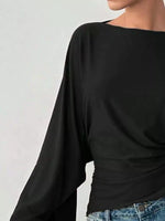 Boat Neck Slit Batwing Sleeve Top