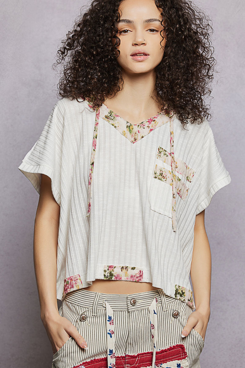 POL Short Sleeve Hooded Top with Back-Open Detail