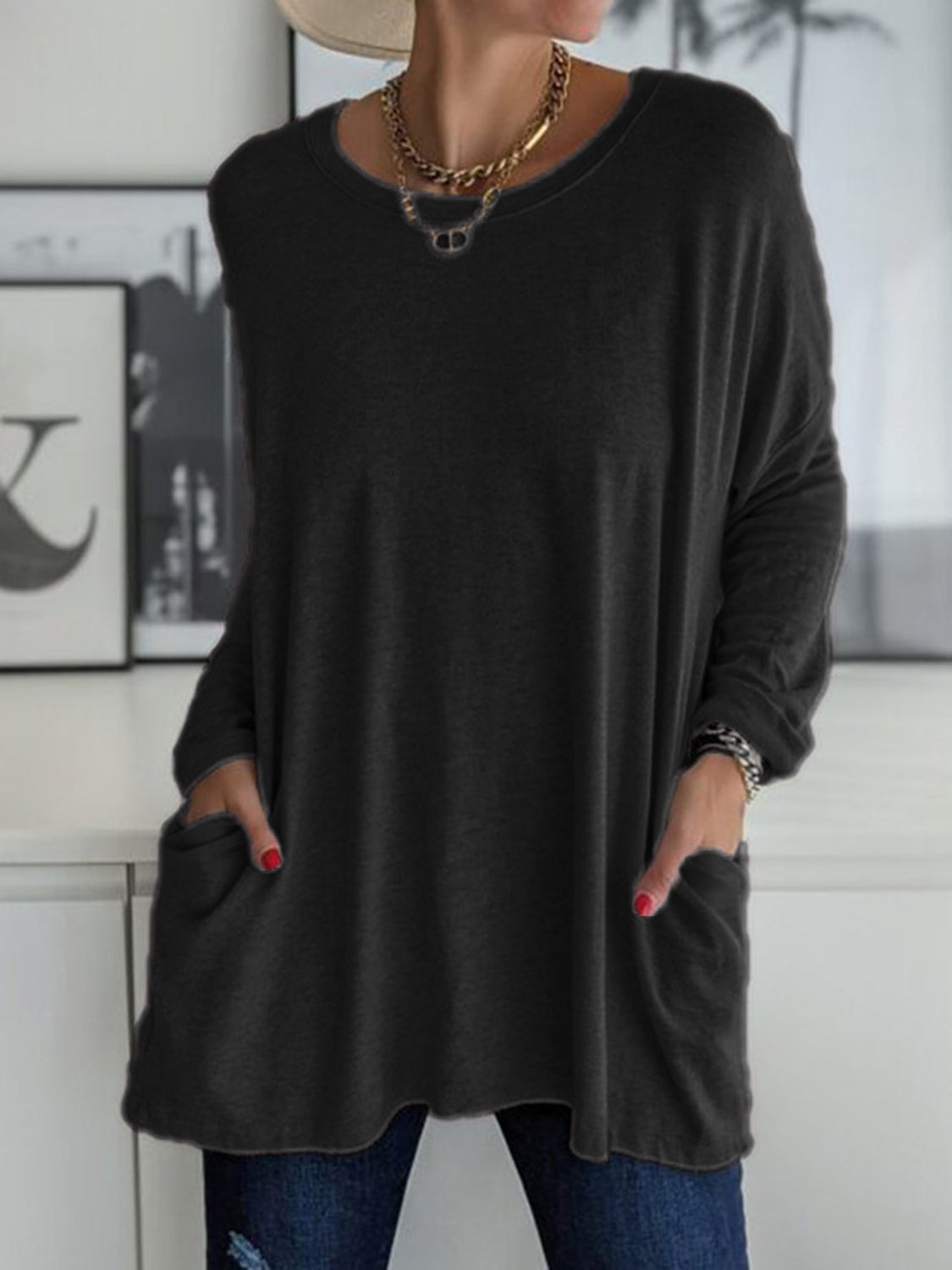 Full Size Round Neck Long Sleeve T-Shirt - Ladyez