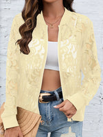 Sheer Lace Zip Up Long Sleeve Jacket - Ladyez