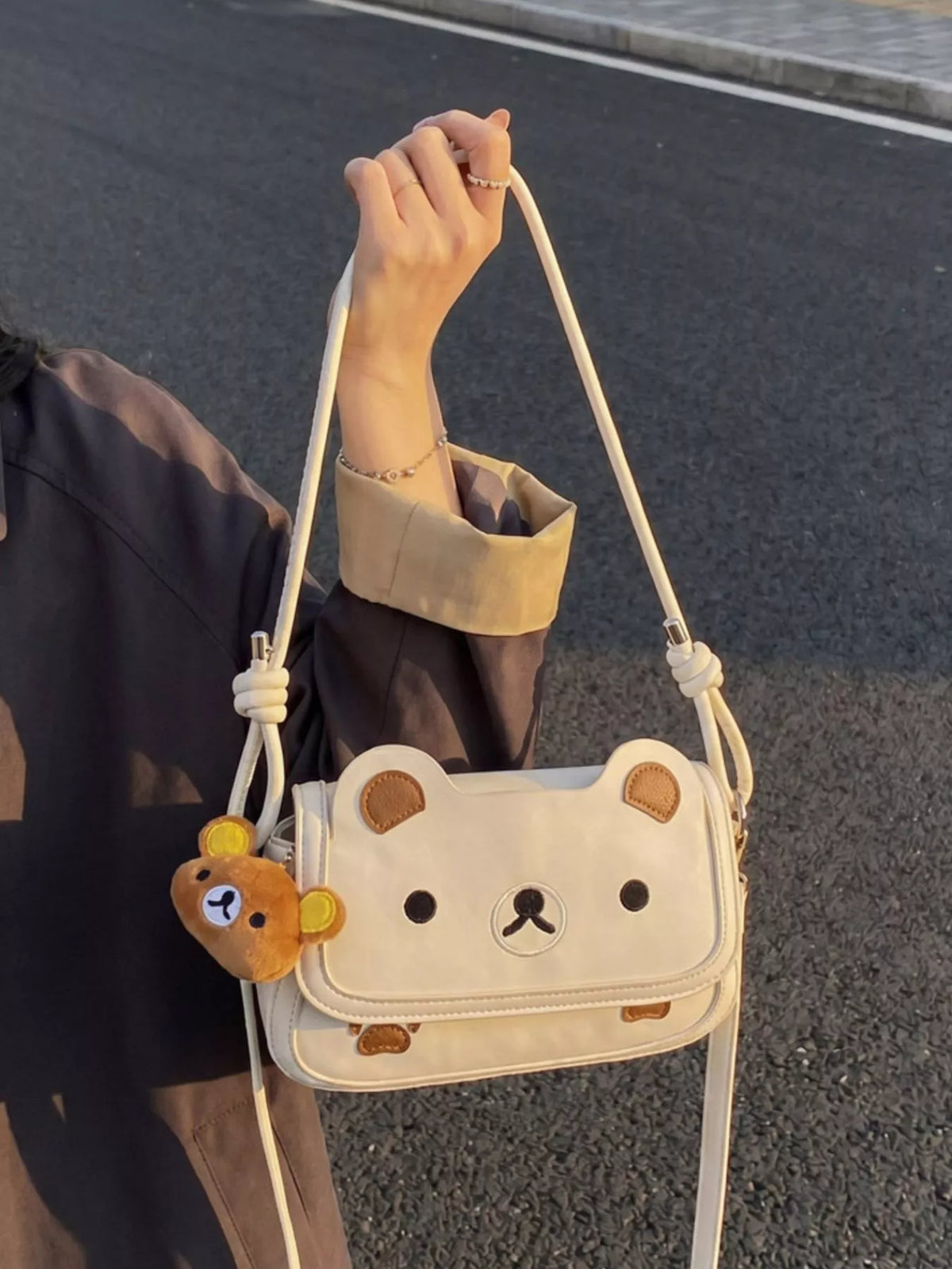 Cartoon Bear Crossbody Bag with Plush Bear Charm