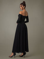 Off Shoulder Long Sleeve Maxi Dress - Ladyez