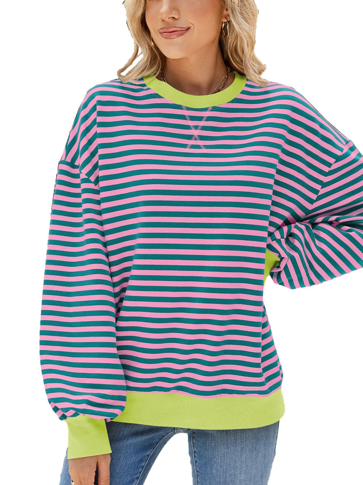 Striped Crew Neck Long Sleeve Sweatshirt