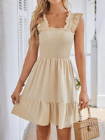 Smocked Square Neck Wide Strap Dress - Ladyez