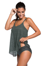 Full Size Spaghetti Strap Scoop Neck Tankini Set - Ladyez