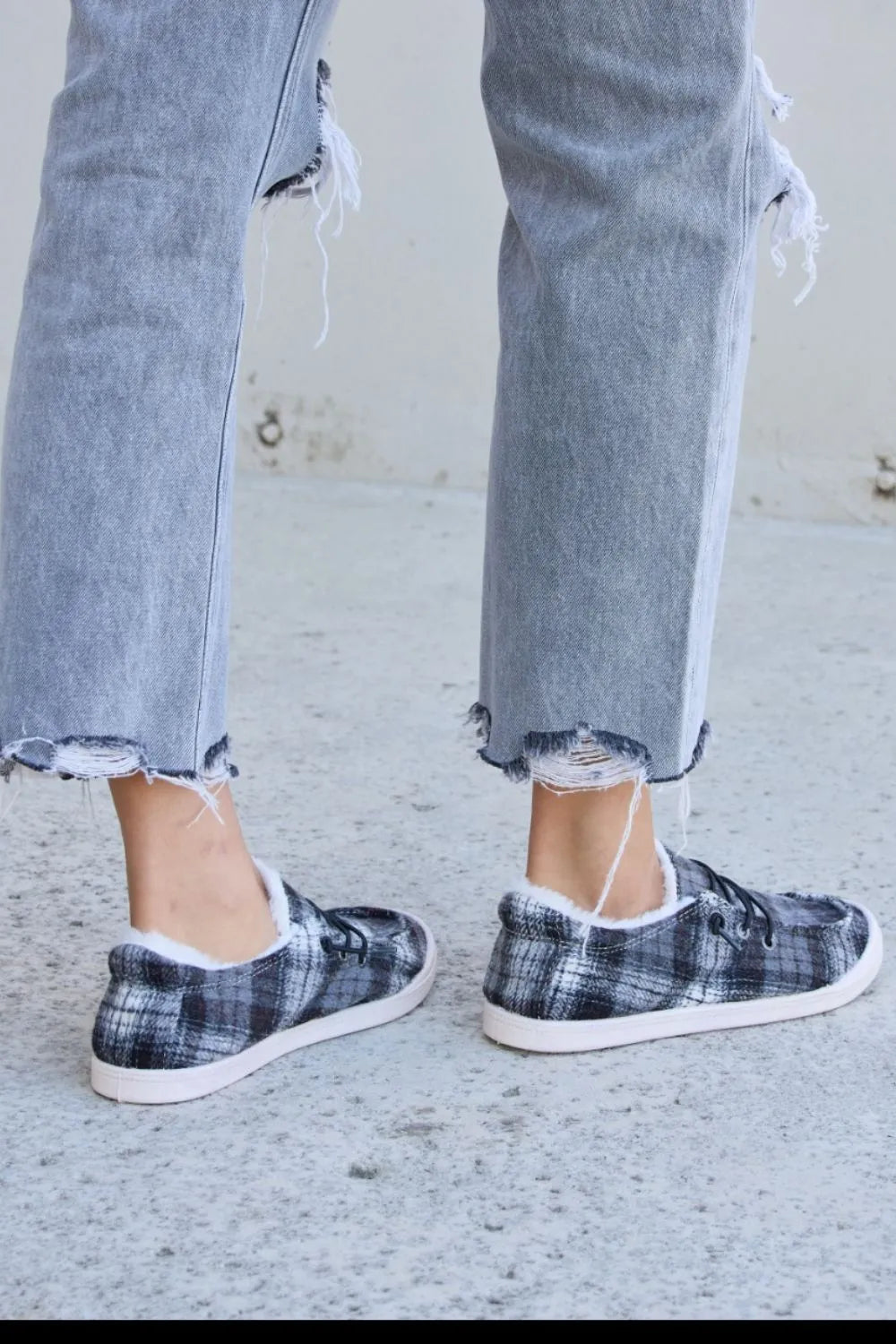 Forever Link Plaid Plush Flat Sneakers - Ladyez