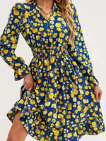 Floral Print Flounce Sleeve Ruffle Hem Dress