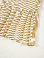 Stripe Collared Neck Cuffed Long Sleeve Drop Waist Mini Dress
