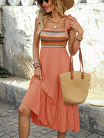 Tie Shoulder Square Neck Tiered Midi Dress - Ladyez