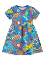 Children's Printed Round Neck Short Sleeve Dress