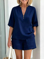 Full Size Half Sleeve Top and Shorts Set Plus Size