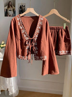 Embroidered Tie-Front Top & Shorts Set