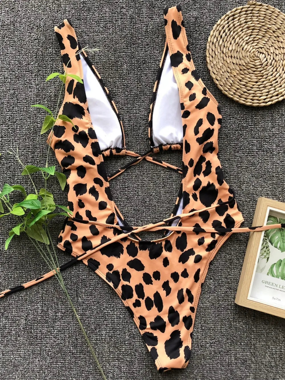 Lace-Up Backless Plunge One-Piece Swimwear - Ladyez